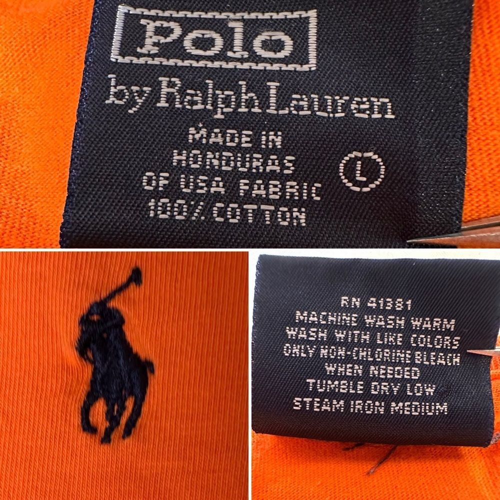 Polo Ralph Lauren Men’s Classic Fit T-Shirt Orange Vintage 100% Cotton Size L - Picture 5 of 9